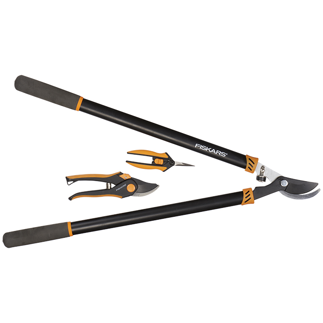 FISKARS Ensemble de 3 outils de jardin en acier, noir/orange 395910-5001