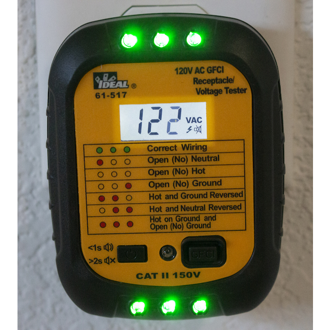 Testeur de prise électrique noir DDFT 120 Volts IDEAL avec indicateur DEL