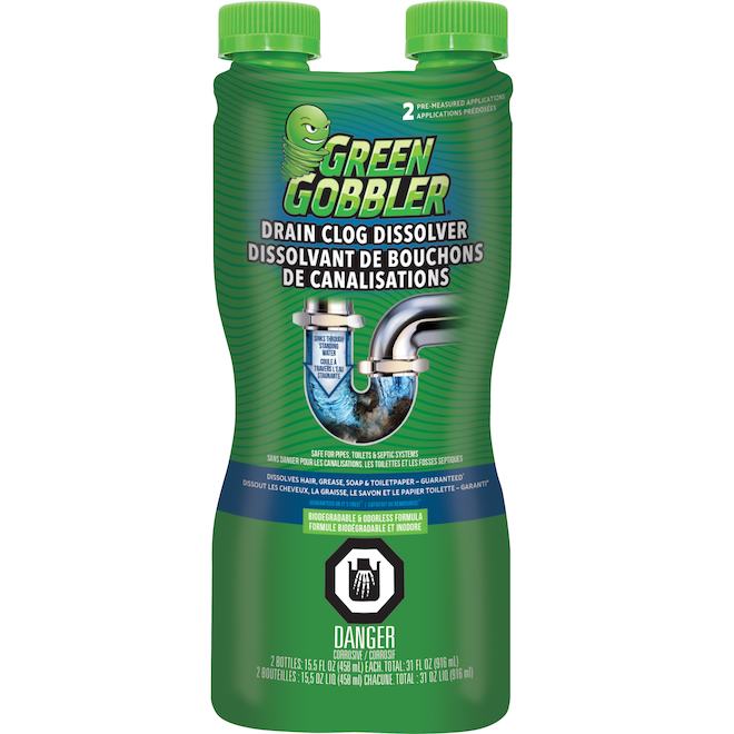 Green Gobbler Drain Clog Dissolver and Cleaner, Biodegradeable 458-ml ...