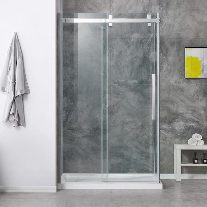 Porte de douche en verre 60 po Grace par OVE Decors à ferrures chromées