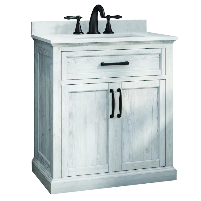Style Selection Rowan 36-in Antique White Vanity with Mirror
