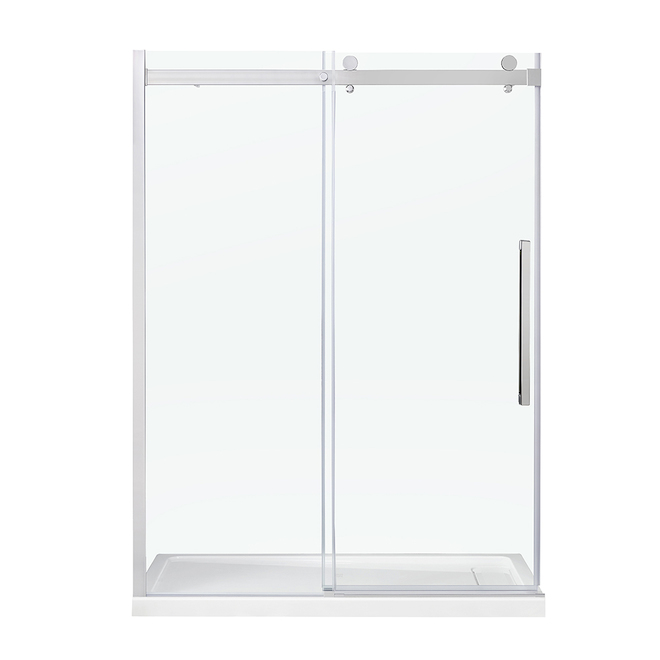 Porte de douche réversible en verre transparent 60 po Bel par OVE Decors et quincaillerie chromée brillante