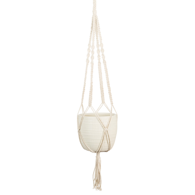 Scheurich 6-in Ceramic Hanging Pot with 29.5-in Long Cream Macramé Cord