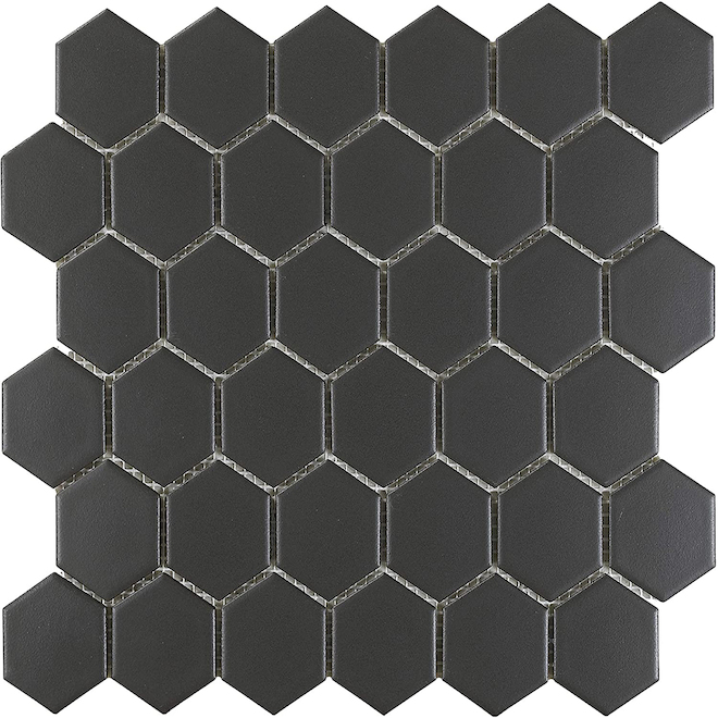 Mosaïque murale noire hexagonale en porcelaine Mono Serra, 12 po x 12 po