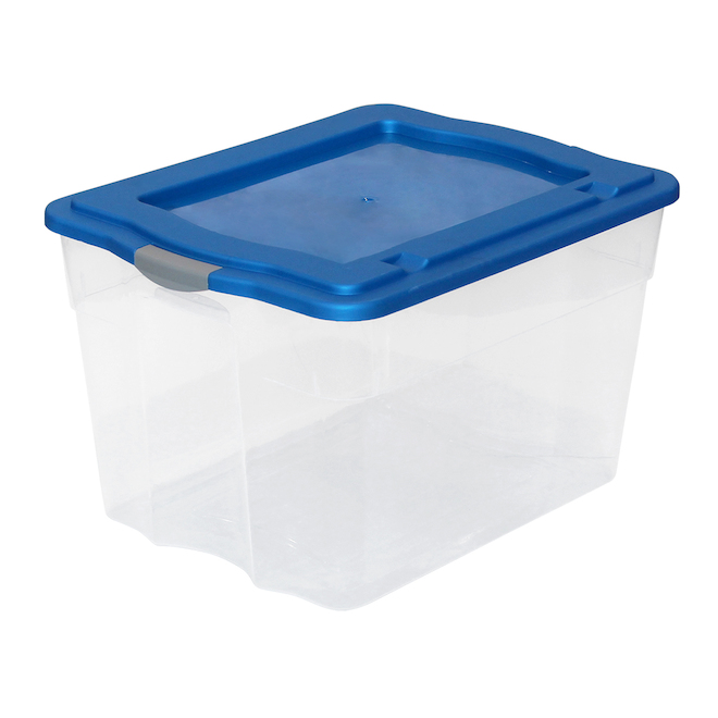GSC Technology Storage Box with Latch - Plastic - 80-Litre - Clear and Blue