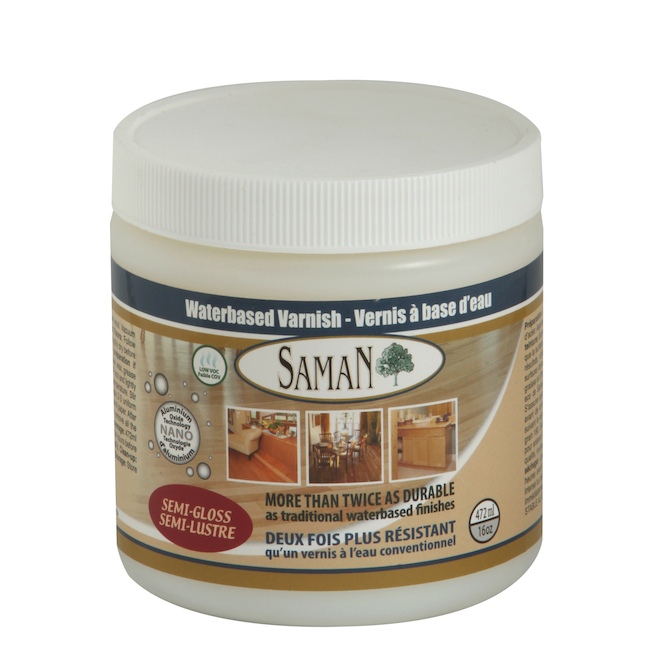 Saman Interior Wood Varnish - Clear - Water-Based - Semi-Gloss Sheen - 472 ml