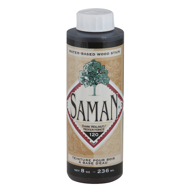 Teinture pour bois d'intérieur en une couche Saman, à base d'eau, inodore, noyer foncé, 236 ml