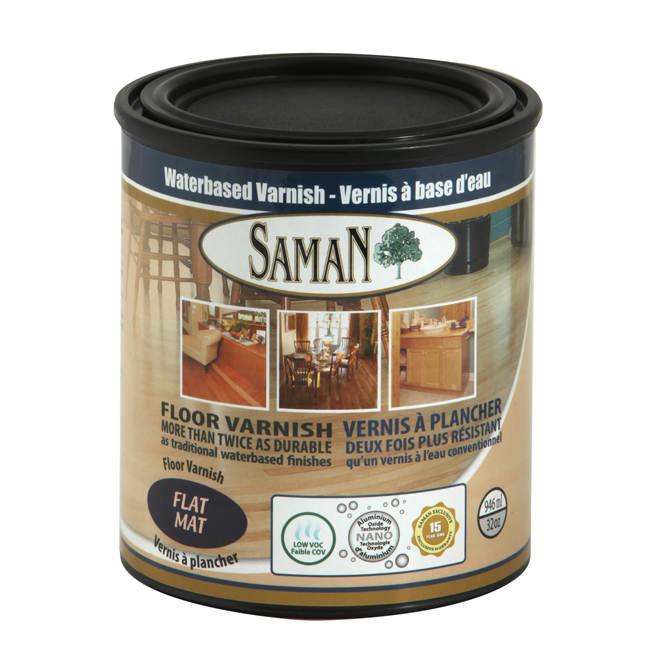 Vernis à base d'eau pour le bois d'intérieur Saman, mat, clair, faible odeur, 946 ml