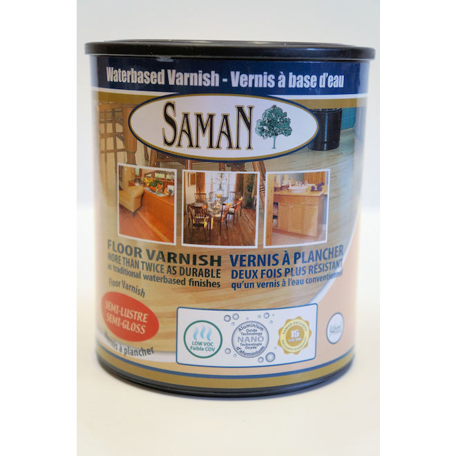 Saman Water-Based Urethane Interior Wood Varnish - Semi-Gloss - Clear - Low Odour - 946 ml