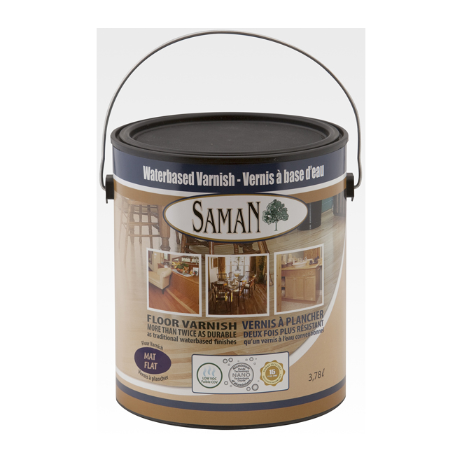 Saman Water-Based Urethane Floor Varnish - Self-Leveling - Crystal Clear - Matte - 3.78-L