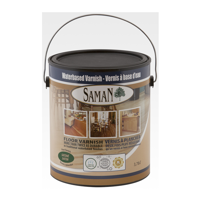 Saman Water-Based Urethane Interior Wood Varnish - Satin - Clear - Low Odour - 3.78 L