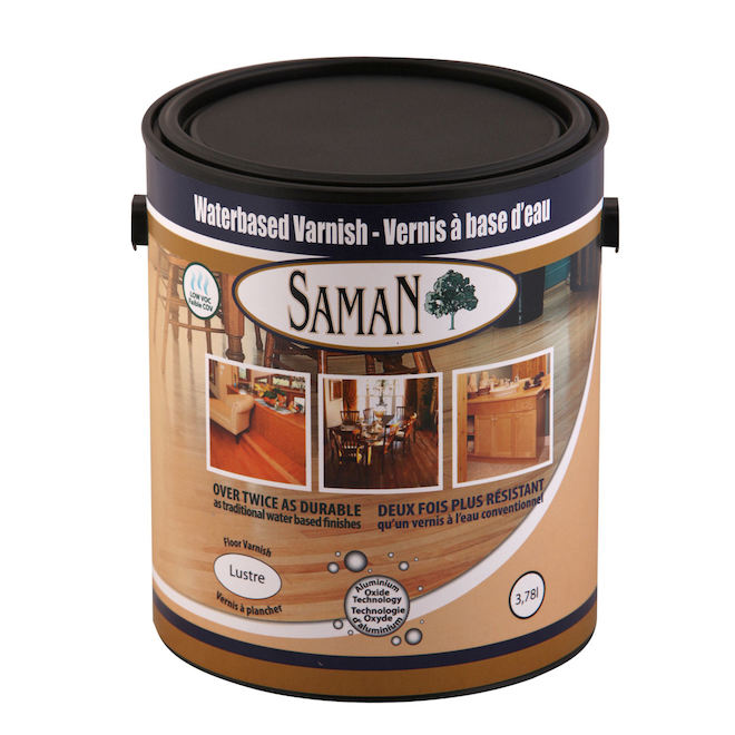 Saman Water-Based Urethane Interior Wood Varnish - Gloss - Clear - Low Odour - 3.78 L