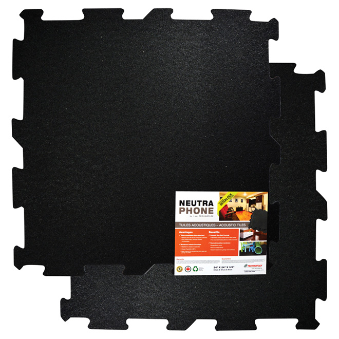 Carreau insonorisant pour sous-couche de plancher Technoflex, caoutchouc, 24 po x 24 po, noir