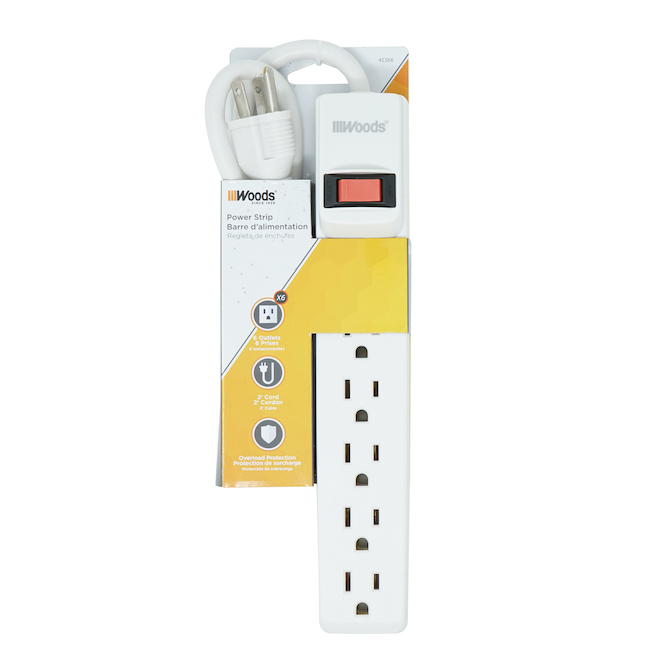 Southwire Power Strip - 6-Outlets - 2-ft Cord - Overload Protection - White
