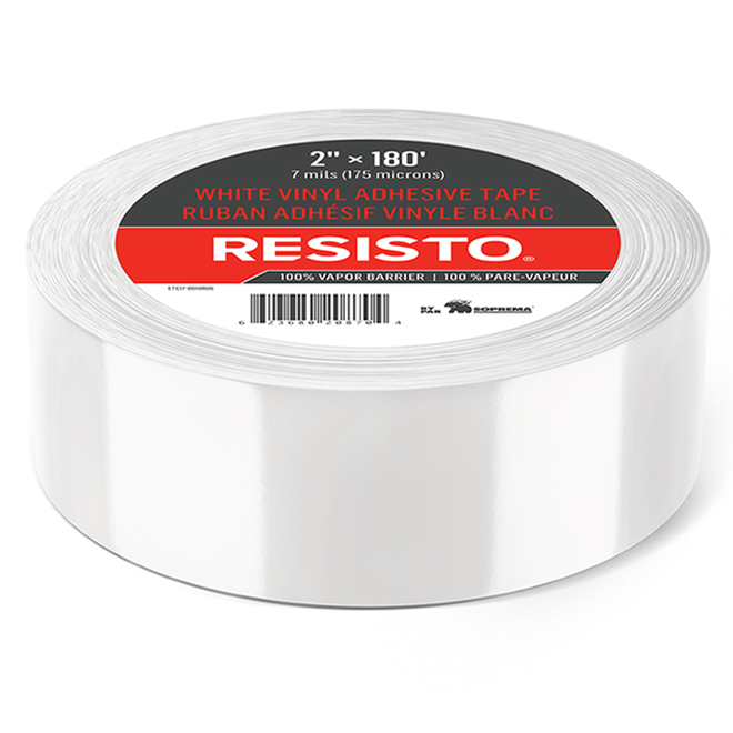 Resisto White Vinyl Adhesive Insulation Tape - 2-in W x 180-ft L - Polyethylene Coat - Synthetic Rubberized Adhesive