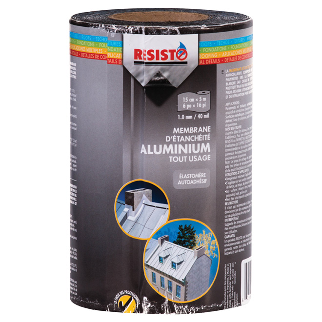 Membrane d'étancheite tout usage Resisto, bitume élastomère SBS, aluminium,  6 po l. x 16 pi L. 66576