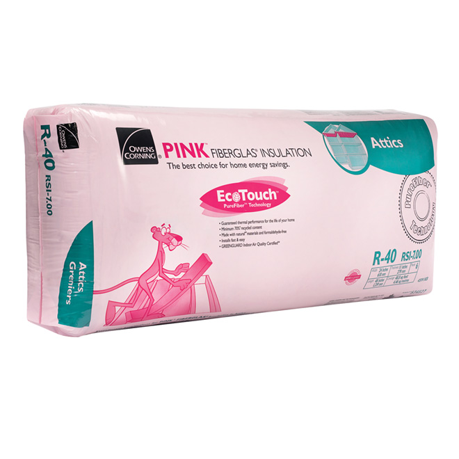 Owens Corning EcoTouch Pink Fibreglass Insulation - R40 - 48-sq. ft. - Pack of 6 - Attics