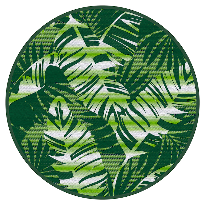 Tapis extérieur rond Polyweave par Multy Home en polyester vert avec motif tropical 5 pi