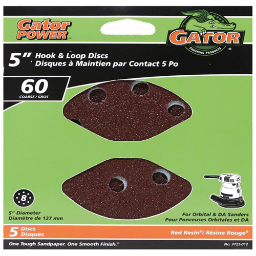 Gator 8-Hole Hook and Loop Discs - Aluminum Oxide - 60-Grit - 5-in dia - 5-Pack