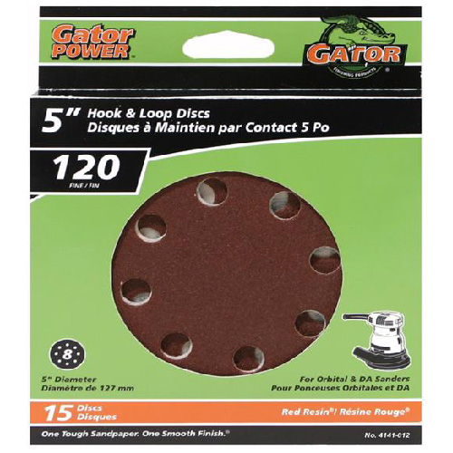 Gator Gatorpower Hook and Loop Sanding Discs - 5-in Dia - 8 Holes - 120 Grit - 15 Per Pack