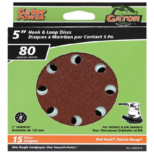 Gator Gatorpower Hook and Loop Sanding Discs - 5-in Dia - 8 Holes - 80 Grit - 15 Per Pack