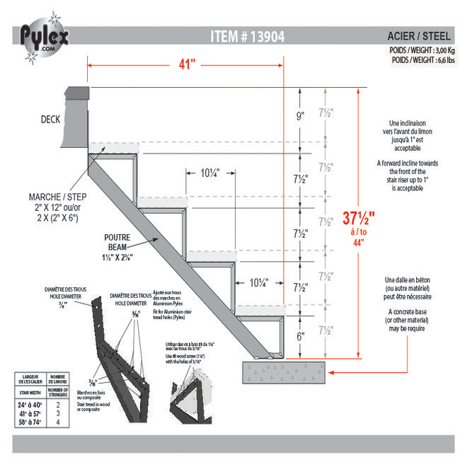 Pylex 7-Steps Steel Stair Stringer black 7-1/2 in. x 10-1/4 in. (Includes 1  Stair Stringer) 13907 - The Home Depot