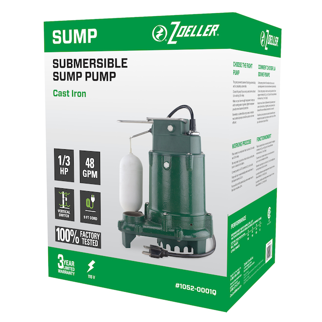 Zoeller Pro 1/3HP Cast Iron Subersible Sump Pump 10520001Q RénoDépôt
