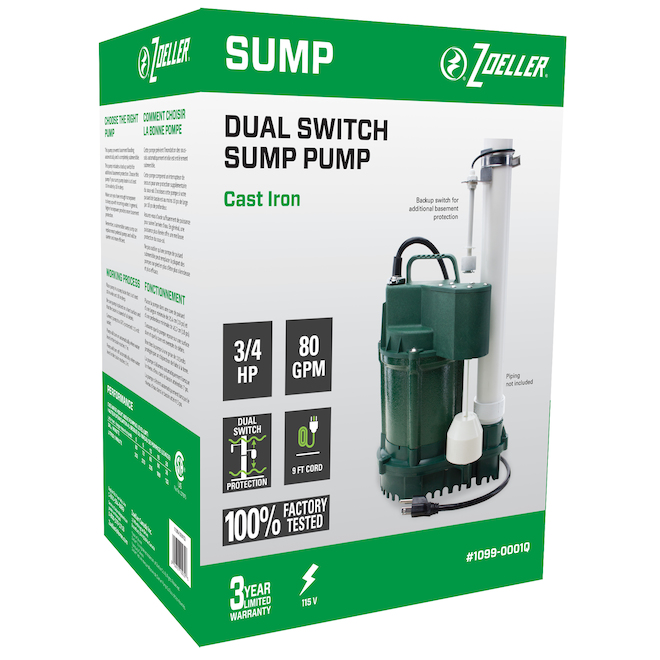 Zoeller Dual Float 3/4HP Cast Iron Subersible Sump Pump 10990001Q