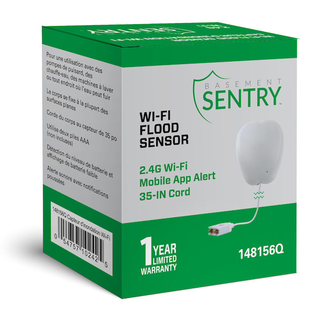 Basement Sentry 1Pack Thermoplastic Wireless Flood Sensor Water Alarm