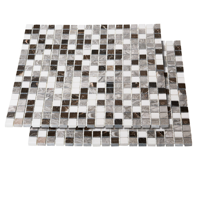 Carreaux muraux de salle de bain Mono Serra, Mosaïque carrée en verre et pierre, lavable, 12 po l. x 12 po L., 5 mcx