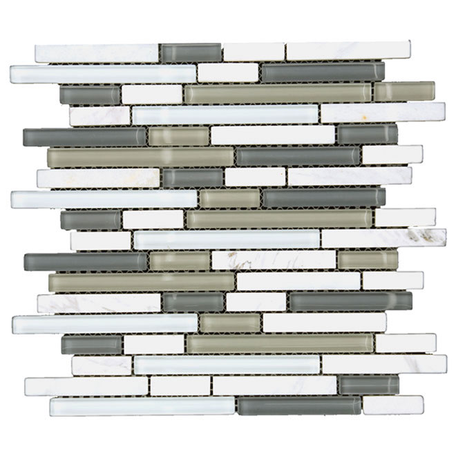 Mono Serra Glass and Stone Mosaic Bathroom Wall Tiles - Smooth Surface - Pillowed Edges - 14-in W x 12-in L - 5-sq. ft