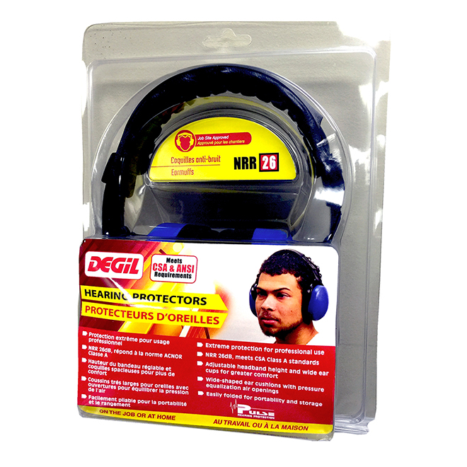 Degil Safety Headband Earmuff - Wide Ear Cups - Adjustable Height - NRR 26 dB