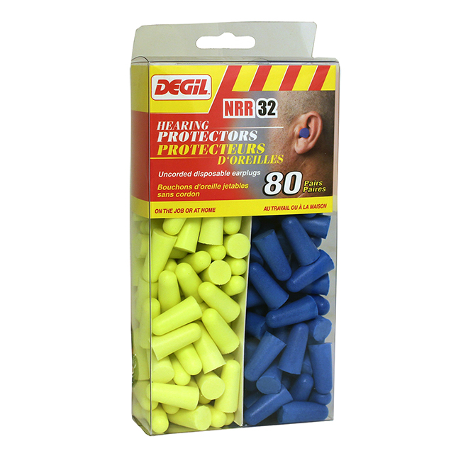 Degil Safety Premium Ear Plugs - NRR 32 - Yellow/Blue - 80 Per Pack