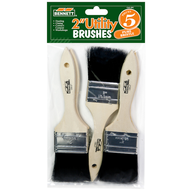 Utility Paint Brush Set Natural Bristle Stainless Steel