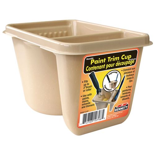 Bennett Paint Trim Cup with Brush Holder - Plastic - Reusable - Tan