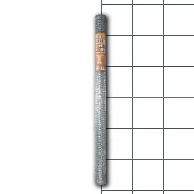 Treillis métallique Ben-Mor, calibre 19, gris, mailles carrées de 1 po, 36 po H. x 6 pi L.