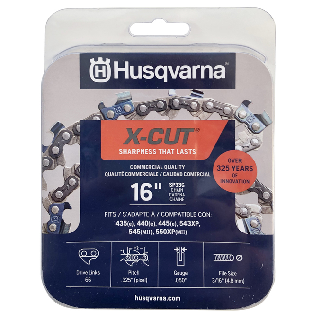 Husqvarna X-Cut SP33G 3/8-in Pitch 0.05-in Gauge Replacement Chainsaw Chain for 16-in Guide Bar