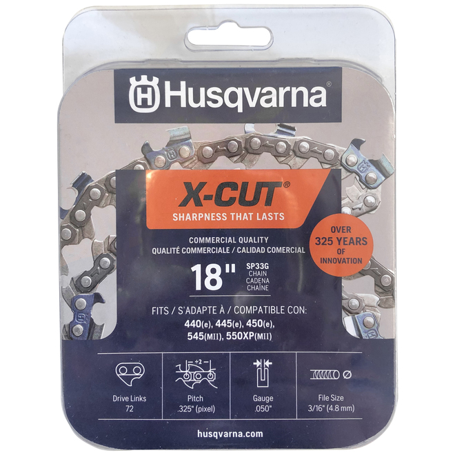 Husqvarna X-Cut SP33G Replacement Chainsaw Chain - 3/8-in Pitch - 0.05-in Gauge - 18-in Bar Length