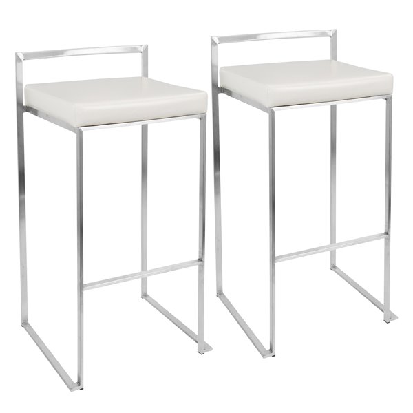 Lumisource Fuji Stacker Barstool Chrome And White Set Of 2 Fuji Stacker Barstool Chrome And White Set Of 2