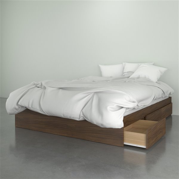Nexera 3 Drawer Walnut 81.75-in x 62-in Queen Size Platform Bed