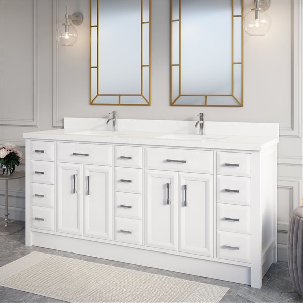 Spa Bathe Calumet 75-in White Double Sink Bathroom Vanity with Quartz ...