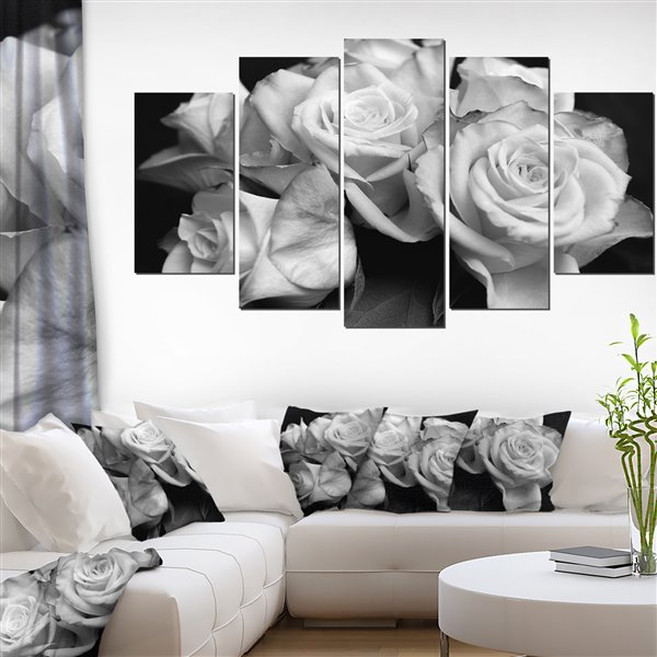 DESIGNART CANADA Bouquet de roses, noir/blanc, toile imprimée, 60
