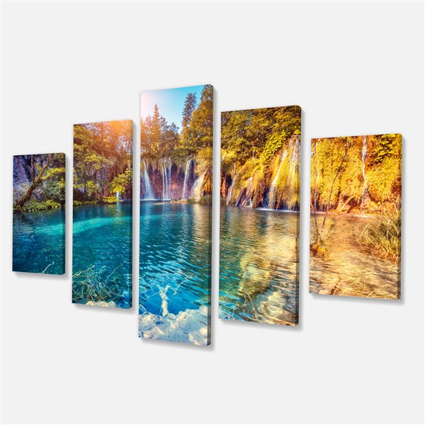 Designart Canada Sunny Turquoise Water 32-in x 60-in 5 Panel Wall Art ...