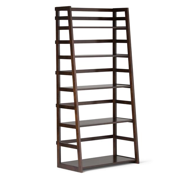 Simpli Home Acadian Pine 5 Shelves Tobacco Brown Ladder Bookcase