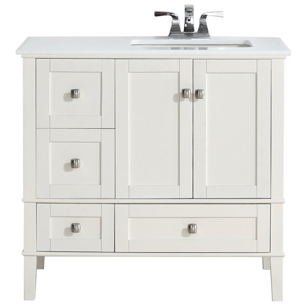 Simpli Home Chelsea 36-in Off White Bathroom Vanity with Marble Top ...