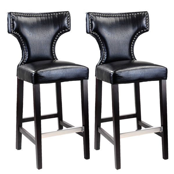CorLiving Kings Black Bonded Leather Bar Stool with Metal Studs (Set of