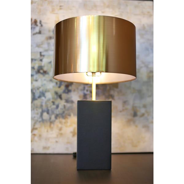 P.W. Design Jupiter 24-in with Black Leather Base and Gold Metal Shade Table Lamp