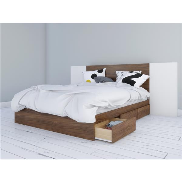 Nexera 3 Piece Walnut And White Queen Storage Bedroom Set