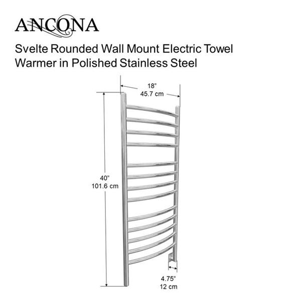 Ancona Svelte Polished Stainless Steel 13Bar Rounded Towel Warmer with