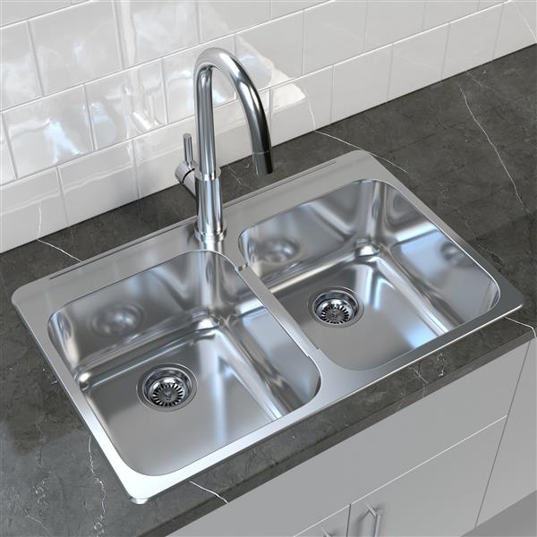 Cantrio Koncepts Stainless Steel Double Basin Self Kitchen Sink 31 25 In X 20 5
